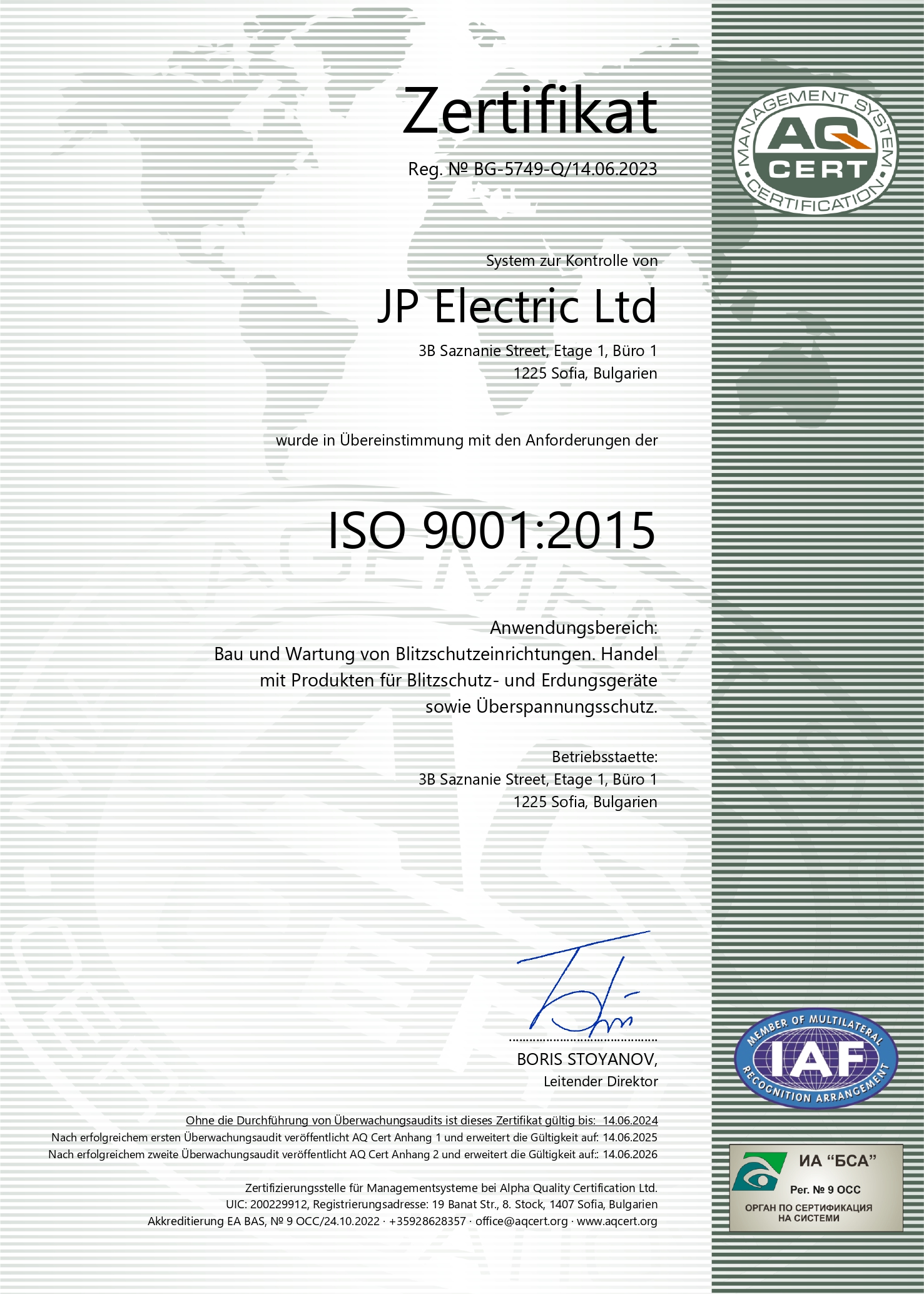JP electric ISO certificate